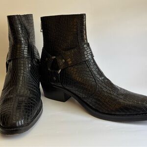 Straight to Hell Libertine Black Snakeskin Women Boots 8.5 Rockabilly Moto Style